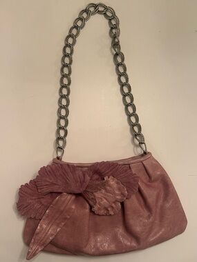Mauve Floral Bow Chain-Handle Women's Shoulder Bag